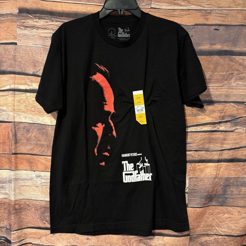 The Godfather Mens Black Graphic T-Shirt Marlon Brando Movie Promo Tee Size L
